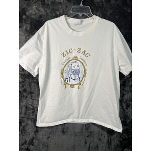 Zig Zag Smoking Man Graphic Tee Large White Cotton Streetwear Unisex‎ Distressed